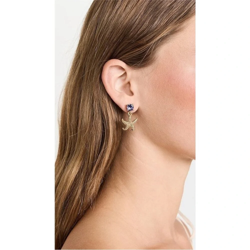 Oscar de la Renta Starfish Crystal drop earrings Tanzanite Crystal